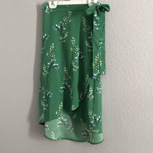 LOFT GREEN FLOWER BRANCH WRAP SKIRT